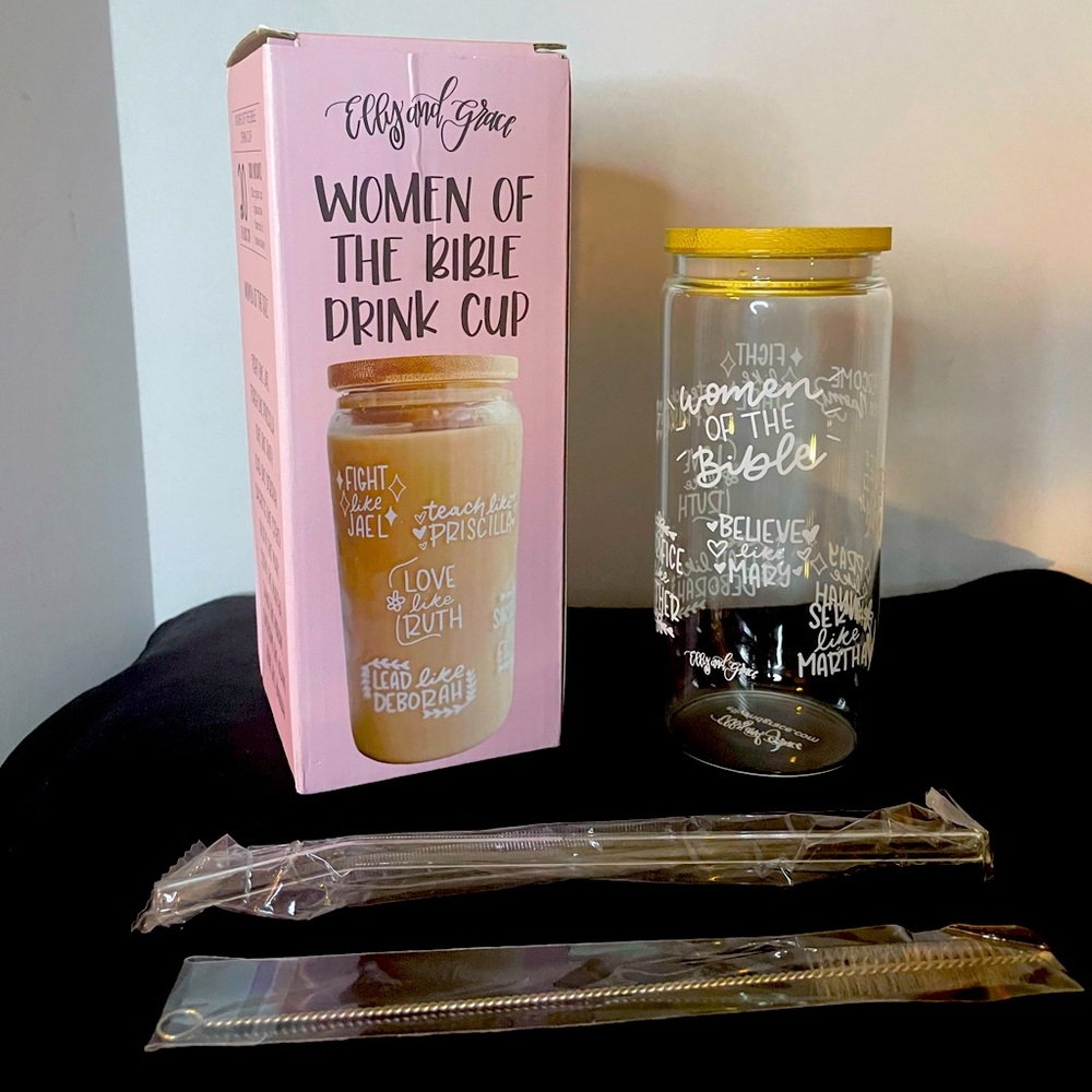 Women of the Bible Inspirational Glass Tumbler 20 oz w/Bamboo Lid Straw Cleaner